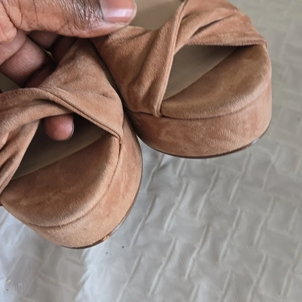 Draper James Tan Paloma Leather Platform Heels with Ankle Strap Summer Shoes